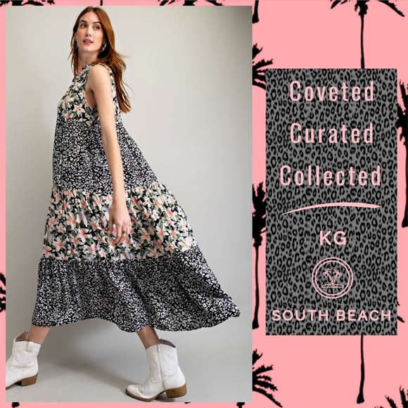 easel Dresses Easel Floral Animal Print Oversized Flowy Midi Maxi